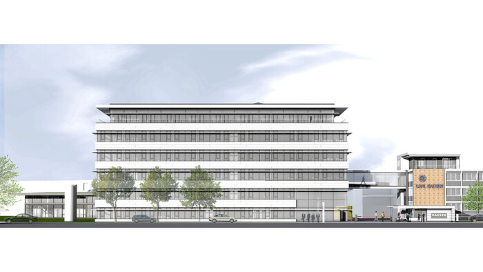 Computeranimatie van het nieuwe administratiegebouw van Kaeser Kompressoren